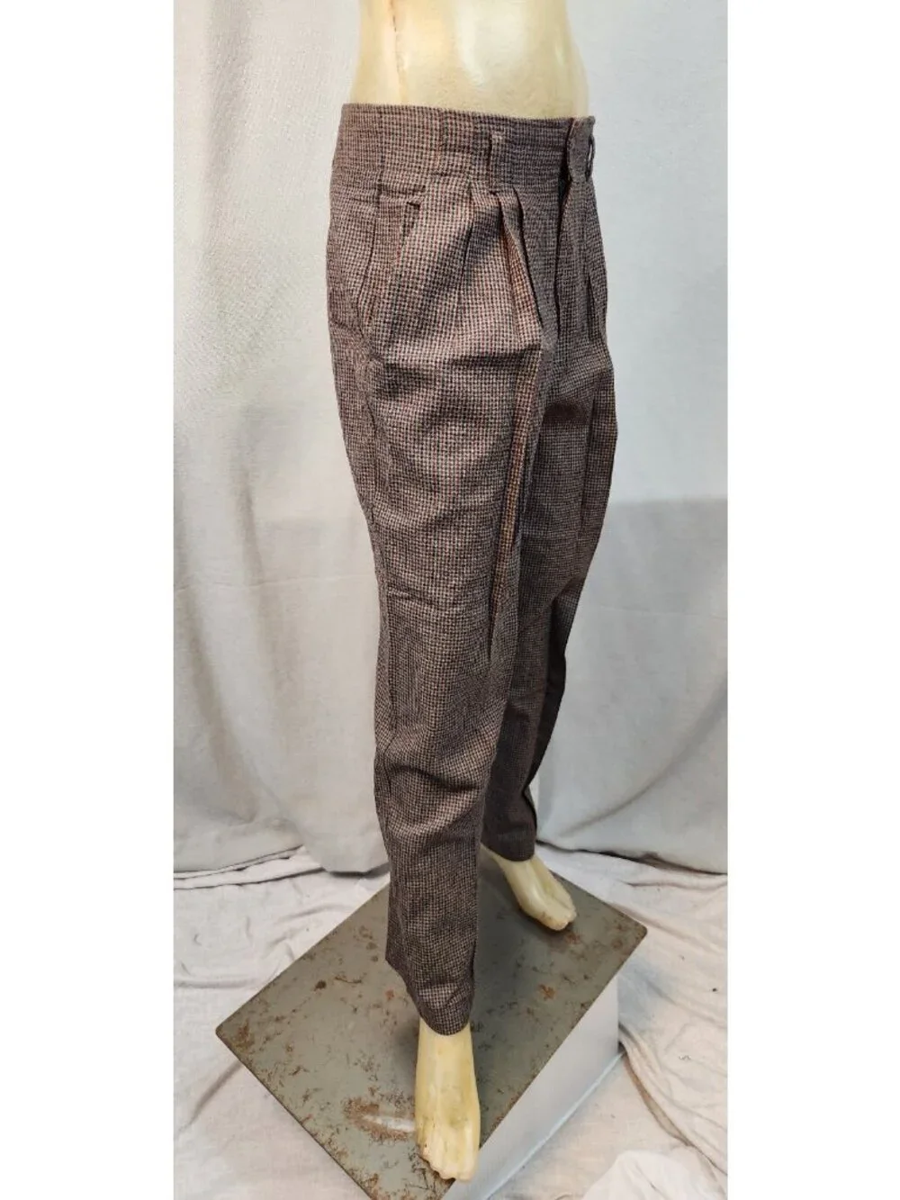 VTG Inclinations Size 12 Brown Pleated Tapered Leg Dress Pants Houndstooth USED - Picture 2 of 6